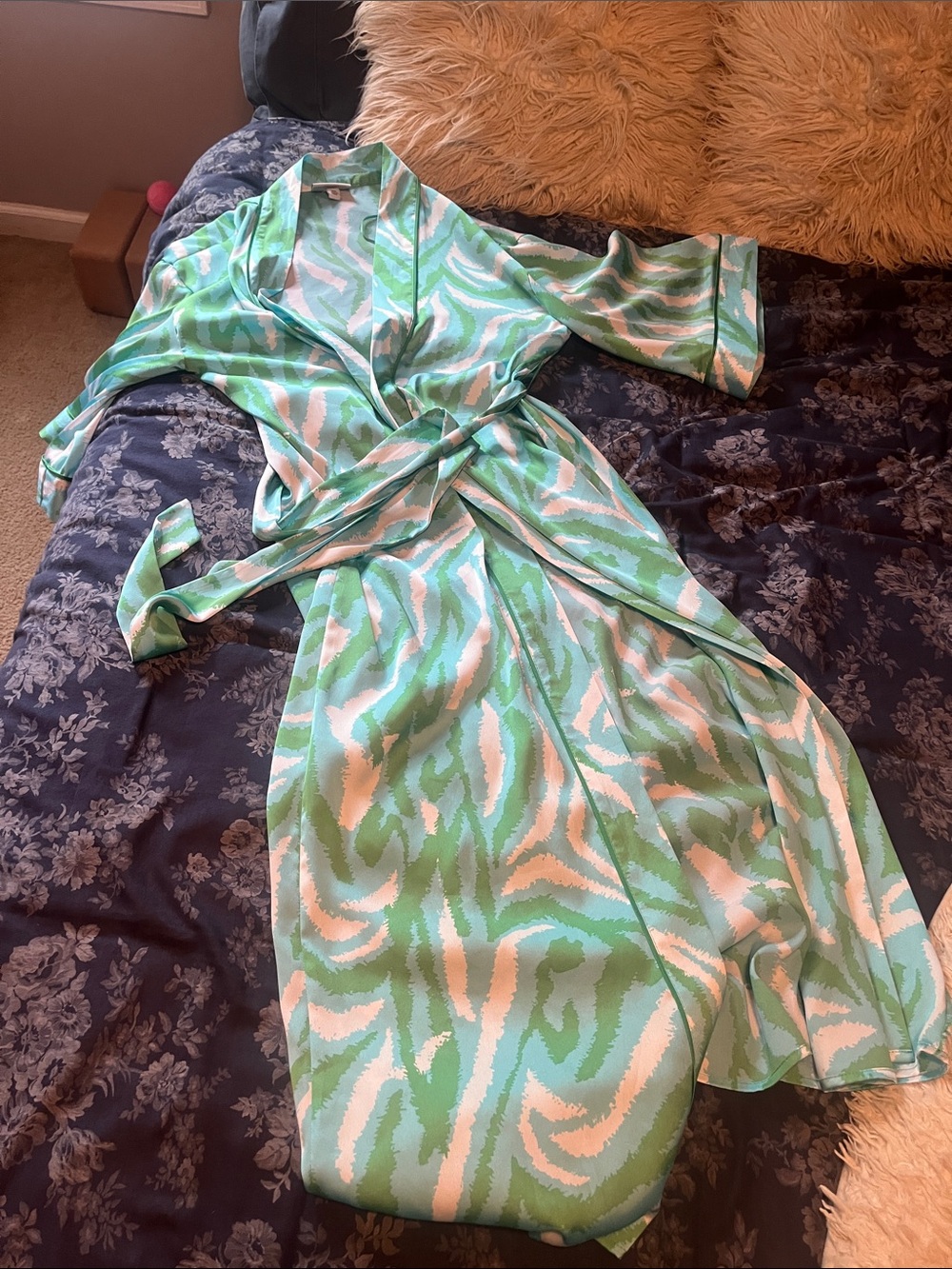 Diane Von Furstenberg Mint Green and White Maxi Wrap Dress